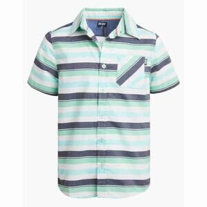 DKNY Boys Baby Mint Short Sleeve Striped Button Up Casual Shirt